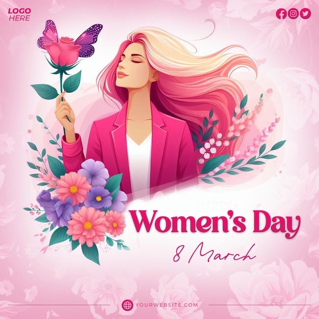 PSD feliz dia da mulher modelo de banner de postagem no instagram