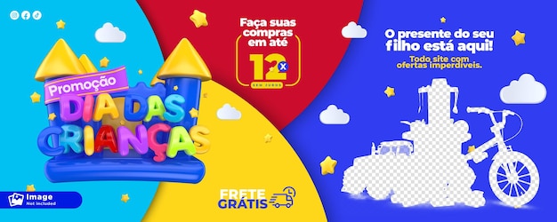 PSD feliz dia das crianças oferece modelo de banner em português para campanha de marketing