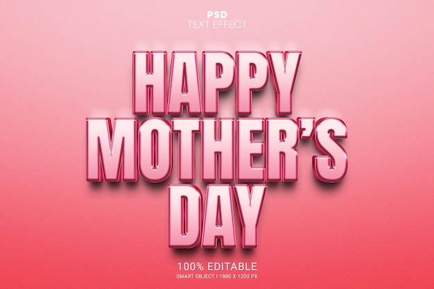 Feliz dia das mães 3d psd efeito de texto editável