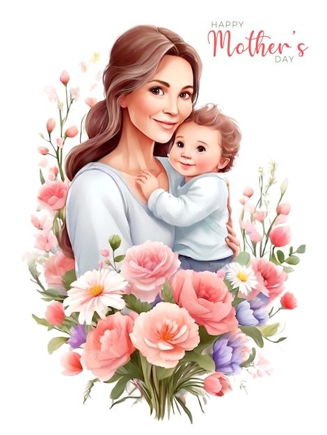 PSD feliz dia das mães aquarela fundo floral