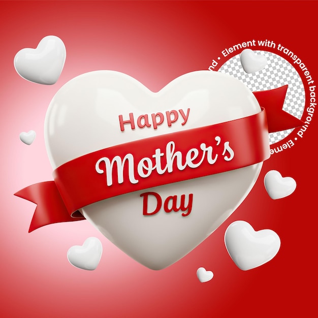 Feliz Dia das Mães Coração com fita vermelha