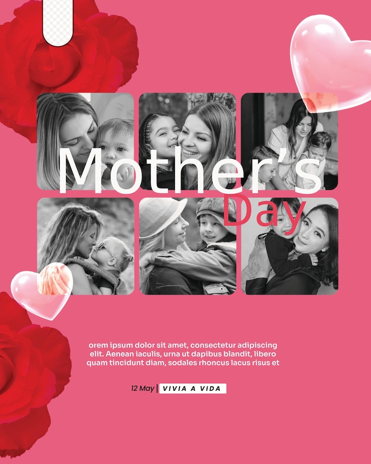 PSD feliz dia das mães um cartaz para o dia das mãe com um fundo rosa com um casal beijando psd fl