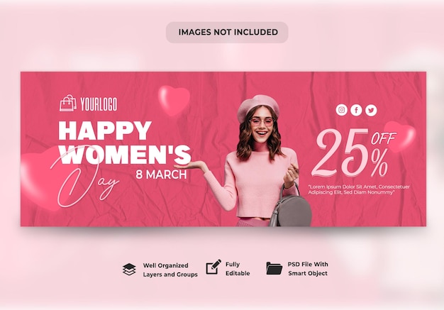 PSD feliz dia das mulheres post modelo de banner da web