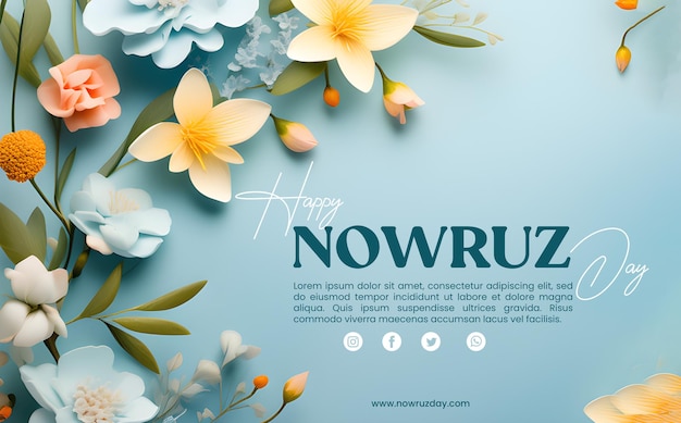Feliz dia de Nowruz com fundo floral.