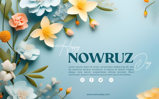 PSD feliz dia de nowruz com fundo floral.