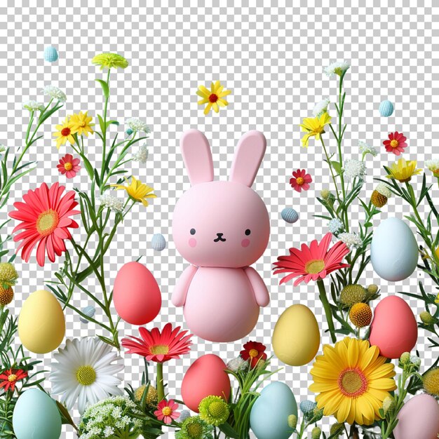 Feliz dia de páscoa ovos com coelho em fundo transparente
