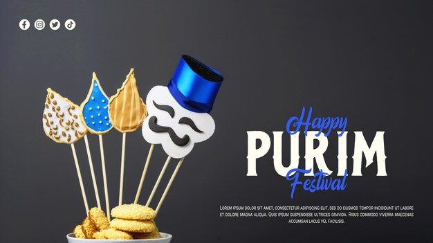 PSD feliz dia de purim post de mídia social ou modelo de banner