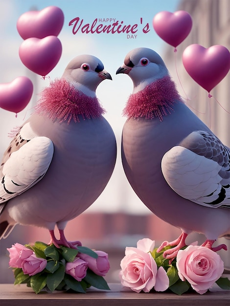Feliz dia de são valentim com pombos românticos