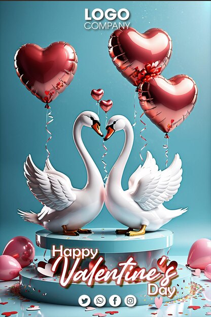 PSD feliz dia de são valentim poster dois cisnes fazendo um coração