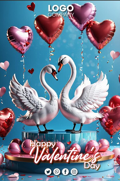 PSD feliz dia de são valentim poster dois cisnes fazendo um coração