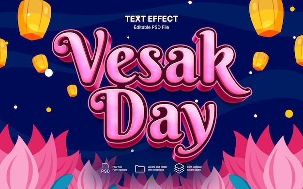 PSD feliz dia de vesak efeito de texto