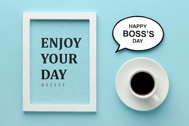 Feliz dia do chefe com café e moldura