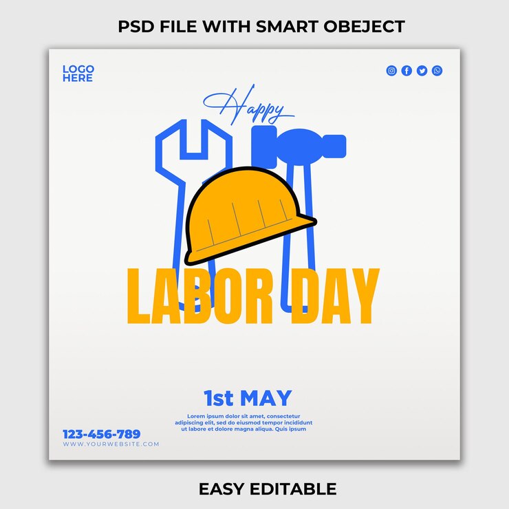 Feliz Dia do Trabalho Social Media Post Design