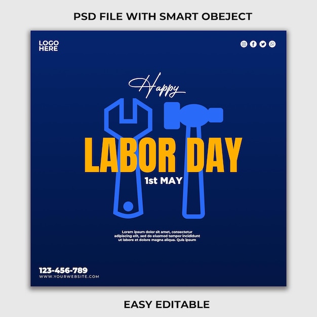 Feliz Dia do Trabalho Social Media Post Design