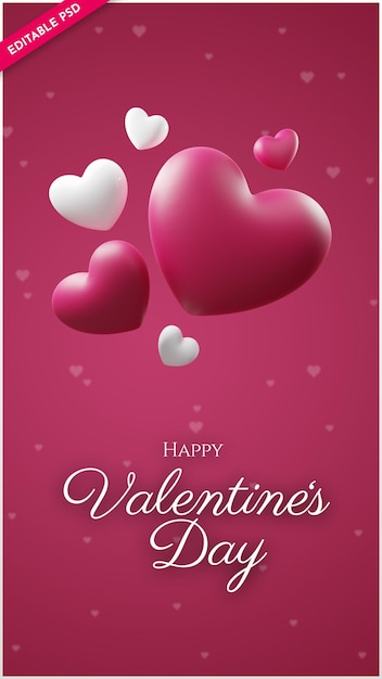 Feliz dia dos namorados com ilustração de corações 3d decorações românticas de dia dos namorados