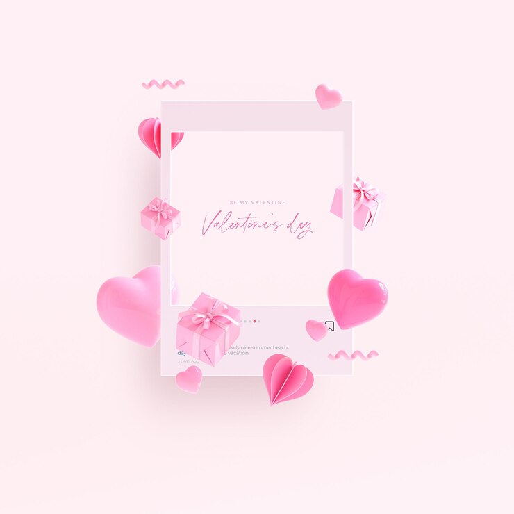 PSD feliz dia dos namorados fundo rosa com corações realistas