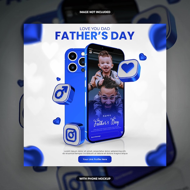 Feliz dia dos pais modelo de postagem de mídia social com maquete de telefone