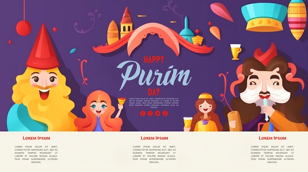 Feliz día del festival de purim post en las redes sociales o plantilla de banner