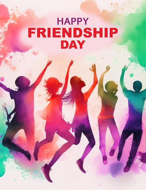 PSD feliz día internacional de la amistad tarjeta de felicitación y fondo vista trasera del grupo friend039s