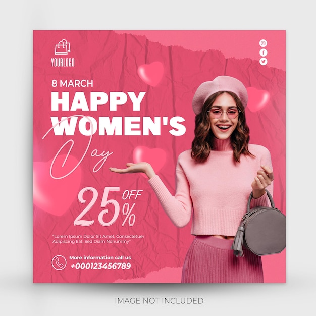 Feliz dia internacional da mulher 8 de março post de mídia social