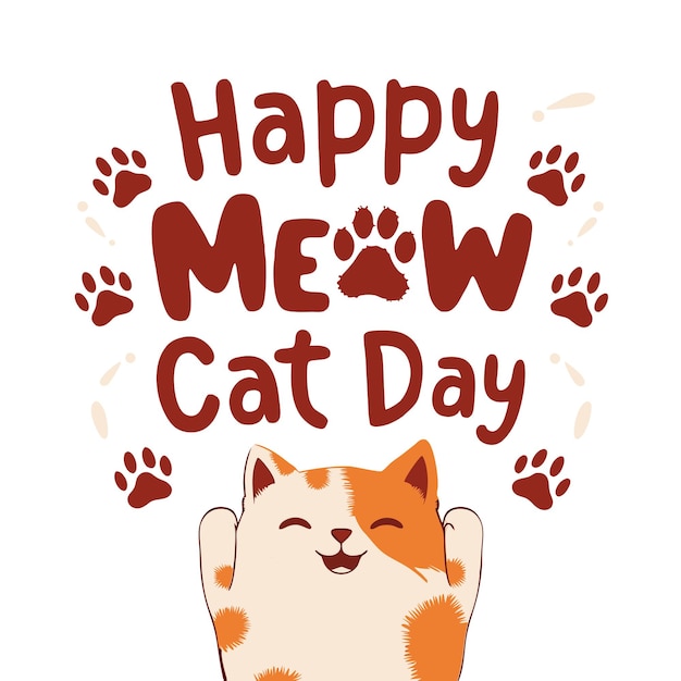 Feliz Dia Internacional do Gato Desenho de Vector Isolado_Melhor para sua linda camiseta