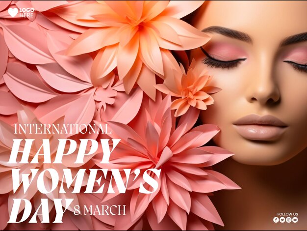 Feliz día internacional de la mujer 8 de marzo diseño de banner del día de la mujer con espacio de copia