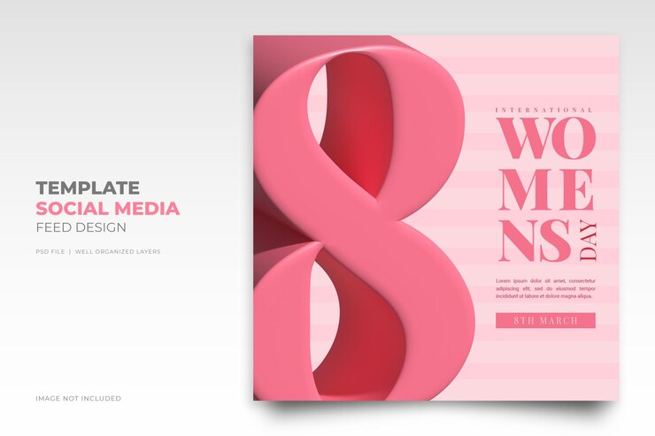 Feliz día internacional de la mujer, 8 de marzo, plantilla de publicación en redes sociales de Instagram