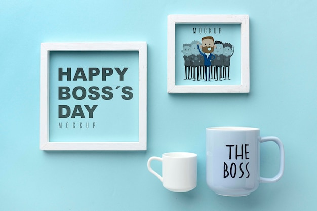 Feliz día del jefe con marcos y tazas