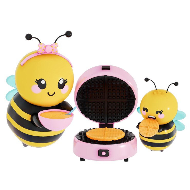 PSD feliz día de la madre bebé y madre abeja con waffle iron 3d rendering