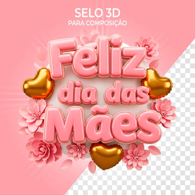 Feliz día de la madre con decoraciones rosas y doradas