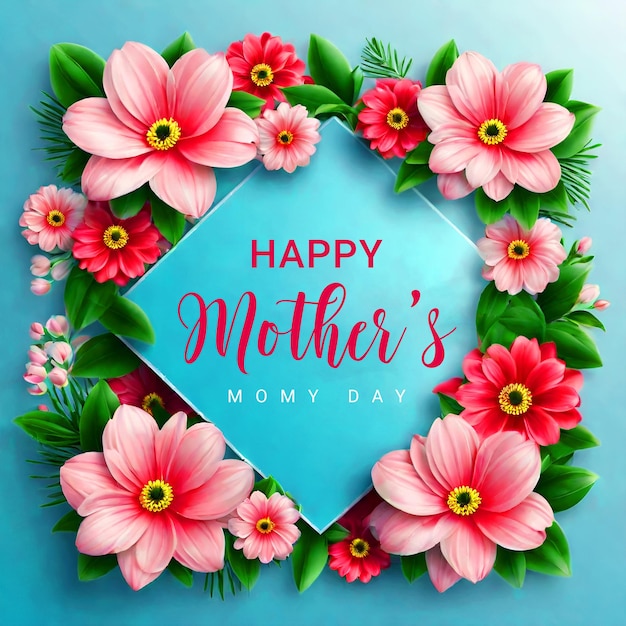 PSD feliz día de las madres tarjeta de felicitación con un hermoso fondo floral y tipografía