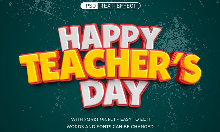 PSD feliz día del maestro efecto de texto estilo 3d
