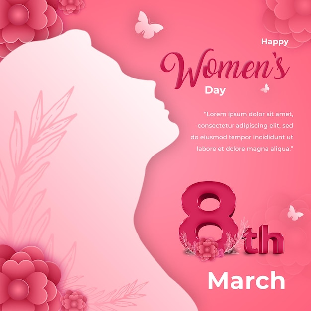 Feliz día de la mujer hermosa pancarta rosa
