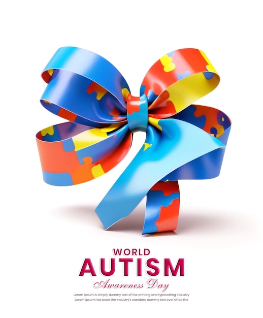 PSD feliz día mundial de la concienciación sobre el autismo con una cinta de pajarito