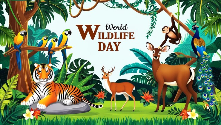 PSD feliz día mundial de la vida silvestre bandera de conservación de la naturaleza
