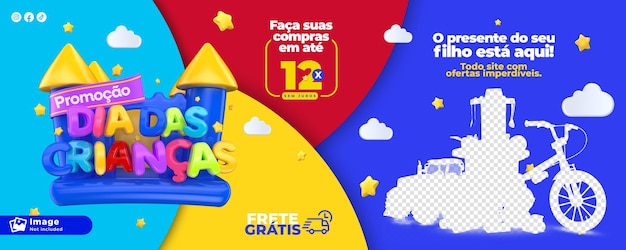 feliz día del niño ofrece plantilla de banner en portugués para campaña de marketing