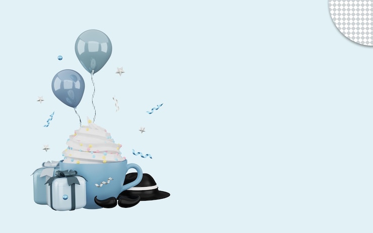 PSD feliz día del padre con adornos de globos azules.