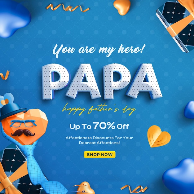 Feliz día del padre venta promocional plantilla de diseño de publicaciones en redes sociales