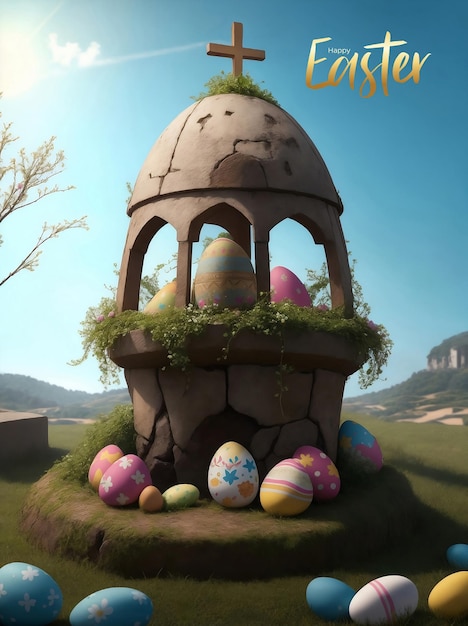 PSD feliz día de pascua con huevos de pascua ilustración generativa de ia