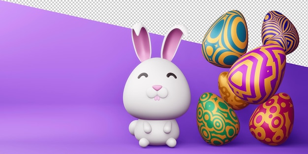 PSD feliz día de pascua lindo conejito con huevo colorido render 3d