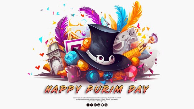 PSD feliz día de purim tarjeta de felicitación especial con un fondo psd realista