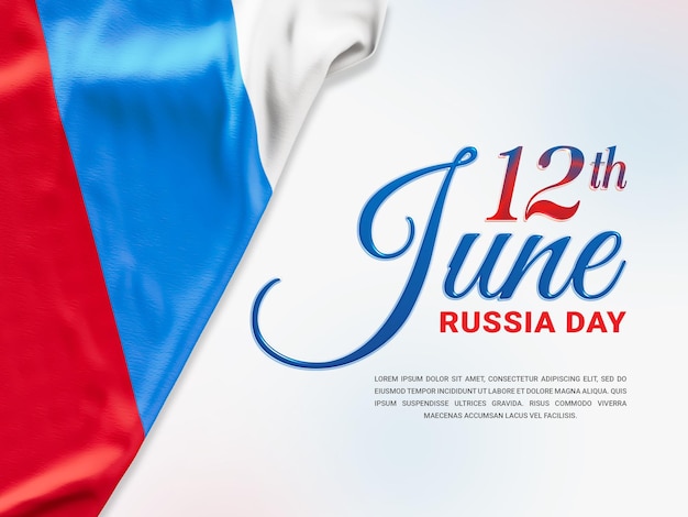 PSD feliz día de rusia patriótico diseño de cartel con bandera