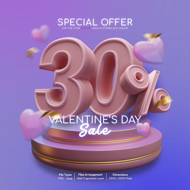 Feliz día de San Valentín con un 30% de descuento en la venta de plantillas de publicaciones en las redes sociales