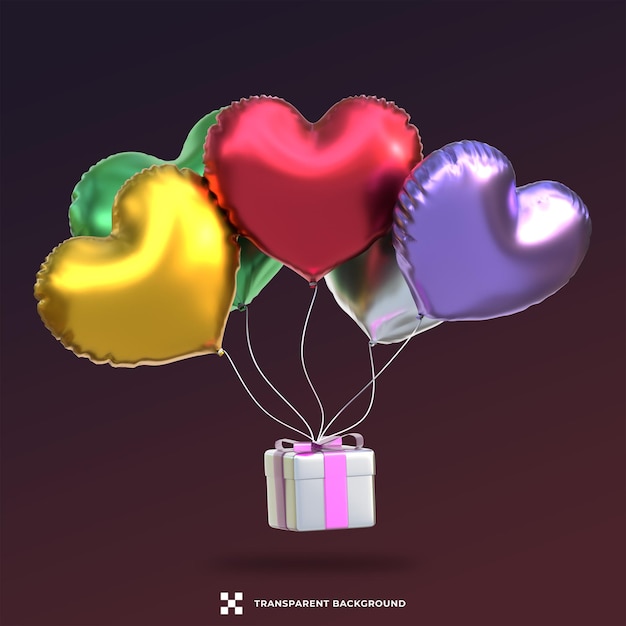 feliz día de san valentín con caja y globo colorido 3d render