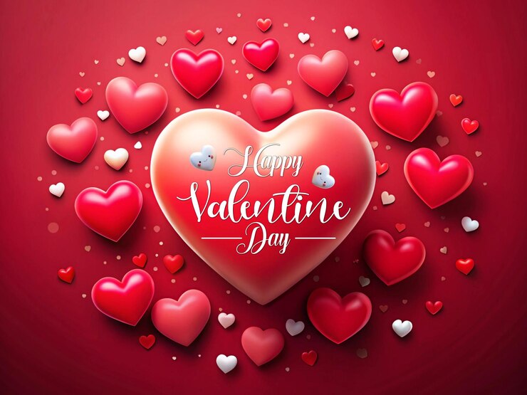 Feliz día de San Valentín con corazones flotantes