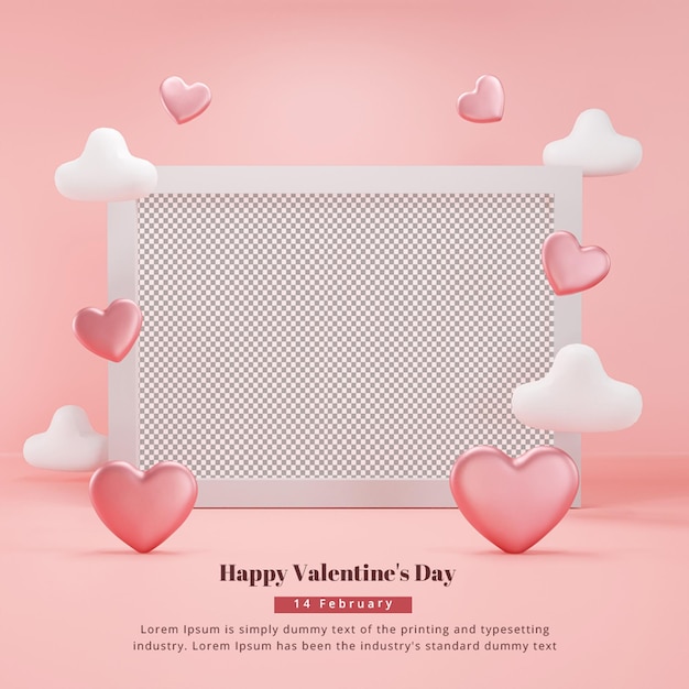 Feliz día de san valentín y diseño de deshierbe con marco de fotos Diseño de redes sociales del 14 de febrero