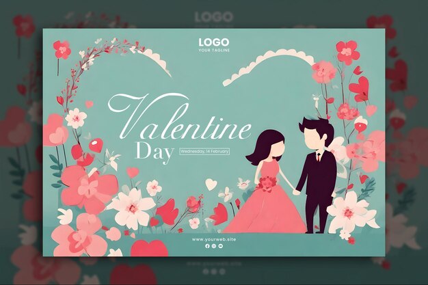 PSD feliz día de san valentín dulces tarjetas de dibujos animados con pareja romántica enamorada