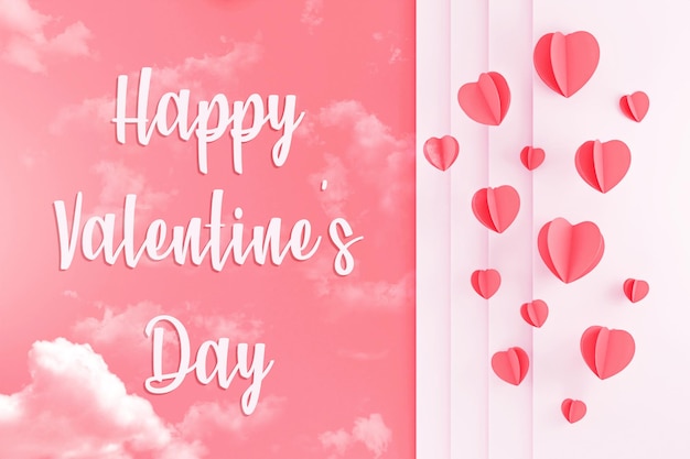 Feliz día de san valentín con un efecto de corte de papel en forma de corazón simple y minimalista