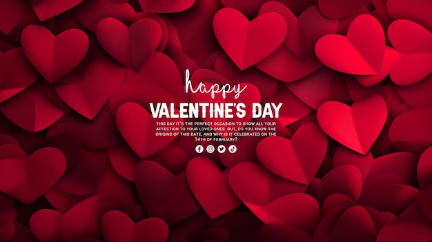 Feliz día de san valentín fondo banner tarjeta de felicitación con corazones de amor rojos decorativos