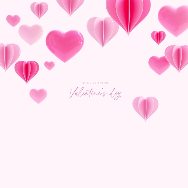 Feliz día de san valentín fondo rosa con corazones realistas